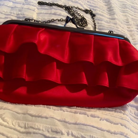 Silk Red Ruffle Handbag - Picture 2 of 3